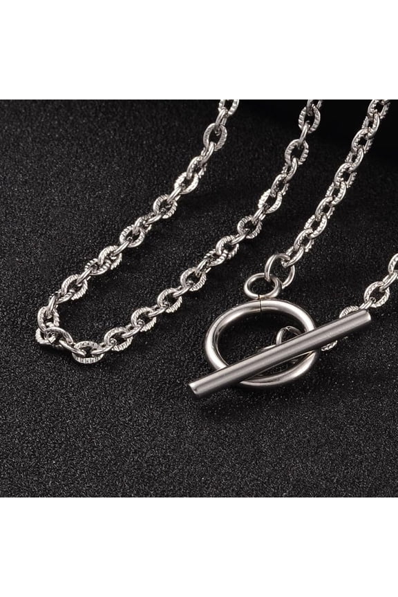 2Pcs 304 Stainless Steel Cable Chain Necklaces Minimalist Chain Necklace Choker with Toggle Clasps for Women Trendy Jewelry Stainless Steel Color 16.9 inch