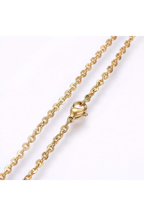2Pcs 304 Stainless Steel Cable Chains Necklaces 1.5mm Minimalist Necklace Fashion Jewelry with Lobster Claw Clasps for Men Women Personalized Trendy Jewelry Golden 17.7 inch 304 Stainless Steel