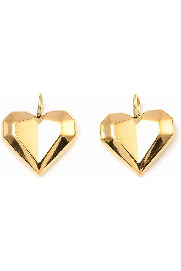 2Pcs 304 Stainless Steel Charms Heart Charm Real 18K Gold Plated for Women Birthday Festival Elegant Gifts Personalized Jewelry 13x11x3mm Hole: 3mm