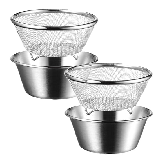 2Pcs 304 Stainless Steel Colander Mini Strainer With Mixing Bowl Small Container For Berries And Be Ans Mini Colander Bowl For Washing & Draining Rice Fruit Vegetables Drain Rack
