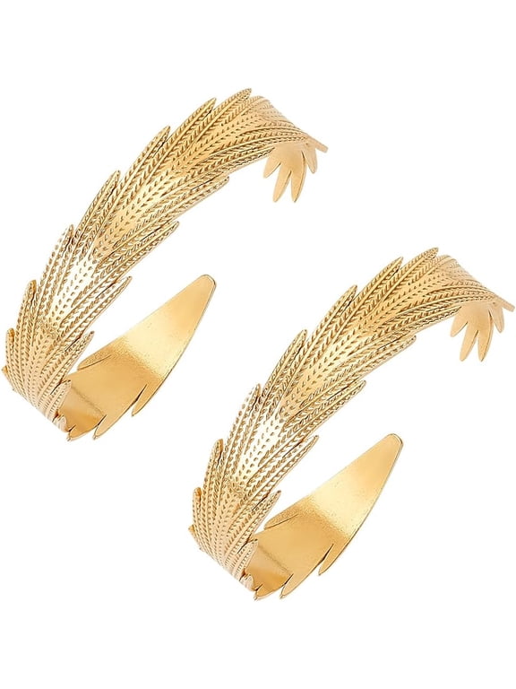 2Pcs 304 Stainless Steel Feather Cuff Bangles Golden Inner Diameter: 2-1/8 inch(5.3cm) Craft Supplies