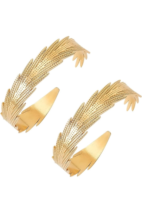 2Pcs 304 Stainless Steel Feather Cuff Bangles Golden Inner Diameter: 2-1/8 inch(5.3cm) handmade