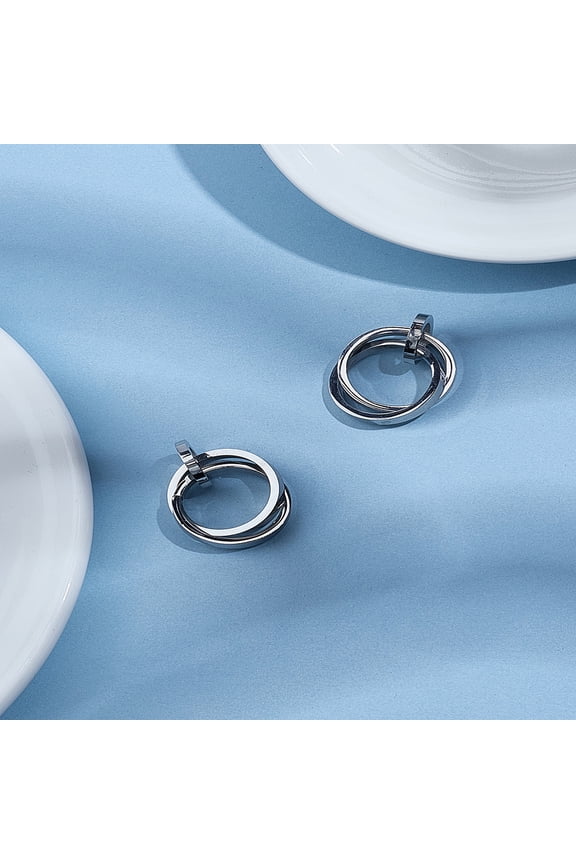 2Pcs 304 Stainless Steel Interlocking Ring Pendants Stainless Steel Color 37.5~38x21mm