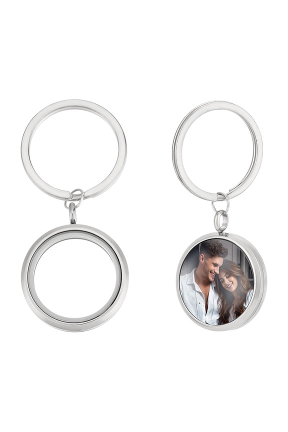 2Pcs 304 Stainless Steel Locket Pendant Keychain with 304 Stainless Steel Ring Stainless Steel Color 68mm