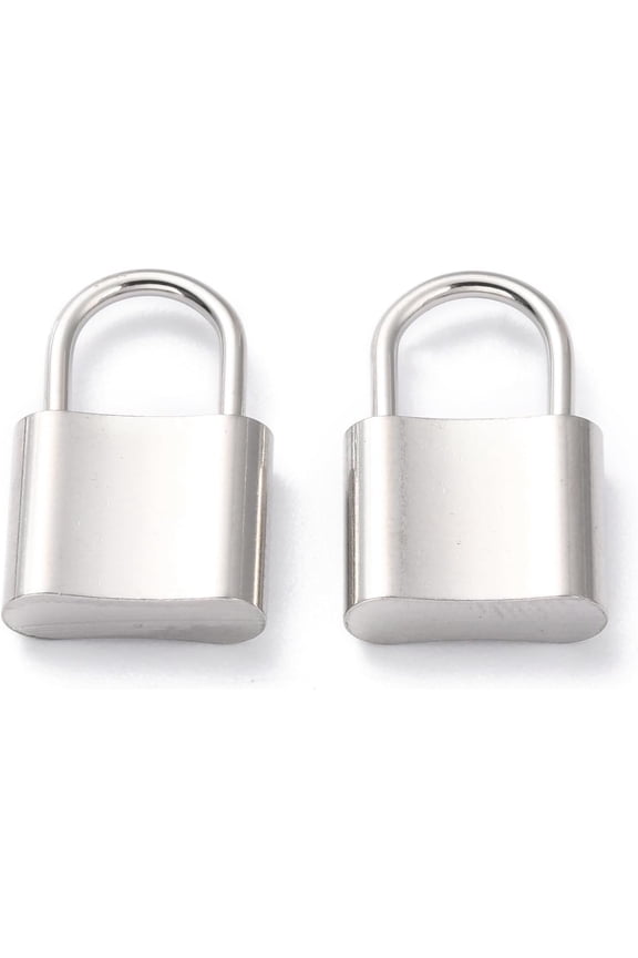 2Pcs 304 Stainless Steel PadLock Charms 17x11x3.5mm Metal lock Pattern Charms Large Hole Pendants with 6x7mm Hole Stainless Steel Color Perfect