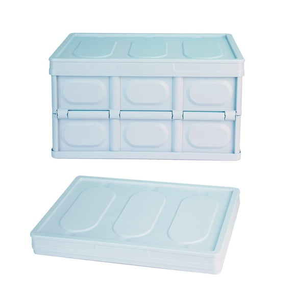 2Pcs 30L Teqhome Foldable Storage Bins Collapsible Storage Box Stackable Utility Storage Bin with PP Lid Waterproof Interior Bag Handle Light Blue