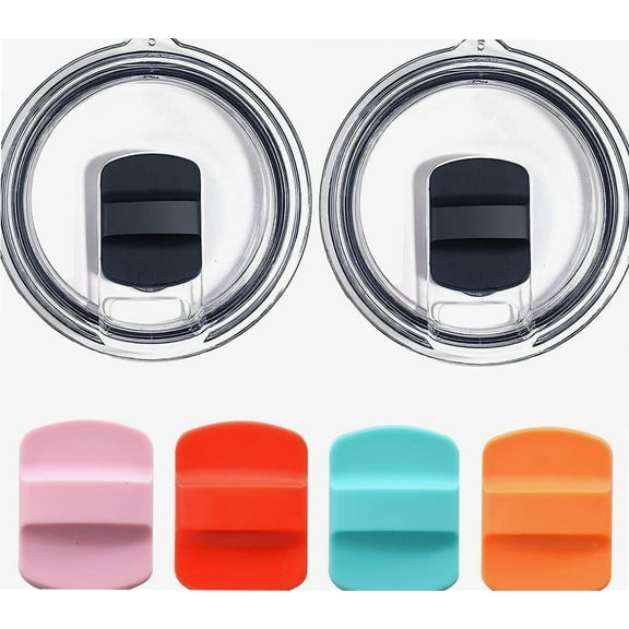 2Pcs 30oz Magnetic Tumbler Lid with 4Pack Magnetic Sliders, Replacement Cup Lids Tumbler Cover Spill Proof Fits YETI Rambler, Old Style Rtic, Ozark Trail and more
