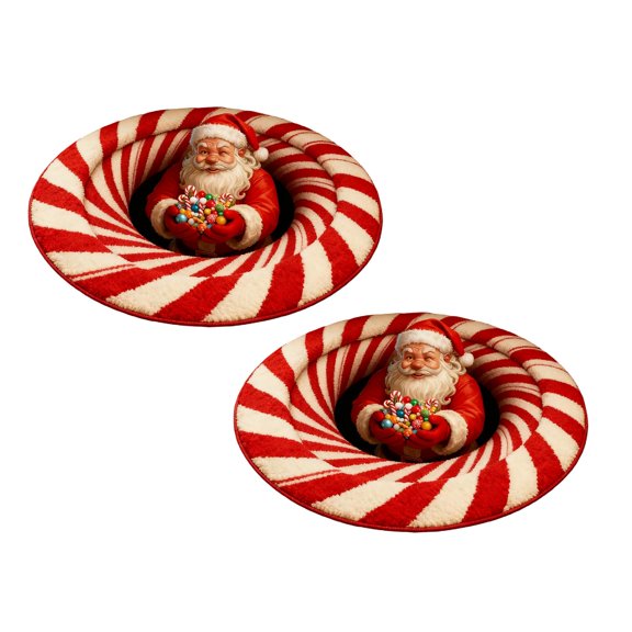 2Pcs 31.5 Inch 3D Visual Rug Santa Up Design Festive Doormat For Xmas Indoor Outdoor Use For Front Door Bathroom Kitchen Holiday Season Carpet With Fille Santa Carpet