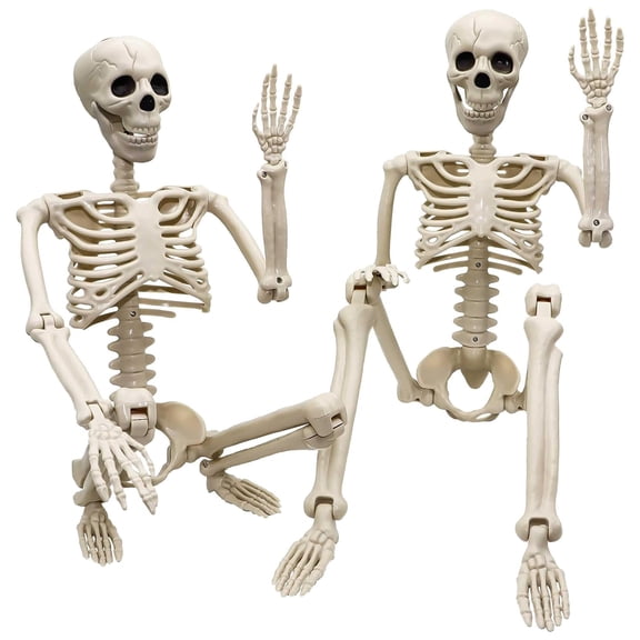 2Pcs 35.4 Inch Halloween Skeleton Decor, Poseable Joints for Haunted House Yard Display, PVC Outdoor Prop