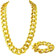 2Pcs 35.43 Inch/90cm Chunky Gold Necklace Costume Rapper Necklace Big Thick Cuban Acrylic Punk Style 80s 90s Link Chain Bracelet Kit Accessory for Clothing Costumes Bar Party DIY Decoration