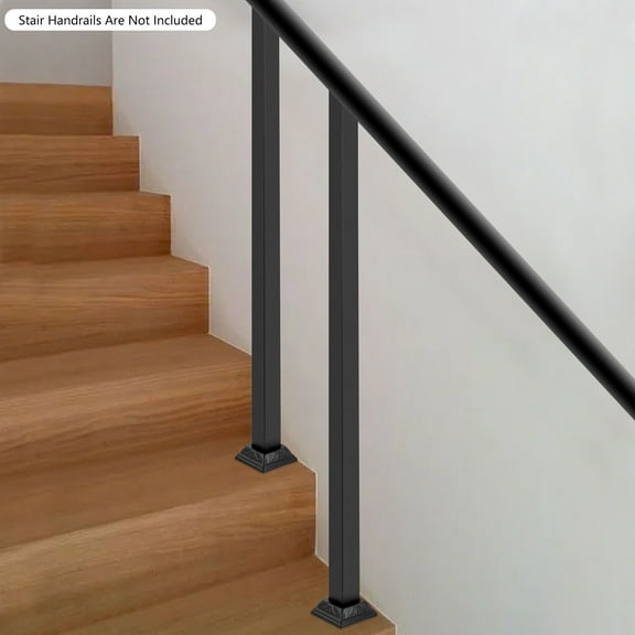 2Pcs 38" Black Deck Railing Wrought Iron Handrail Post Kit Square Metal Fence Post