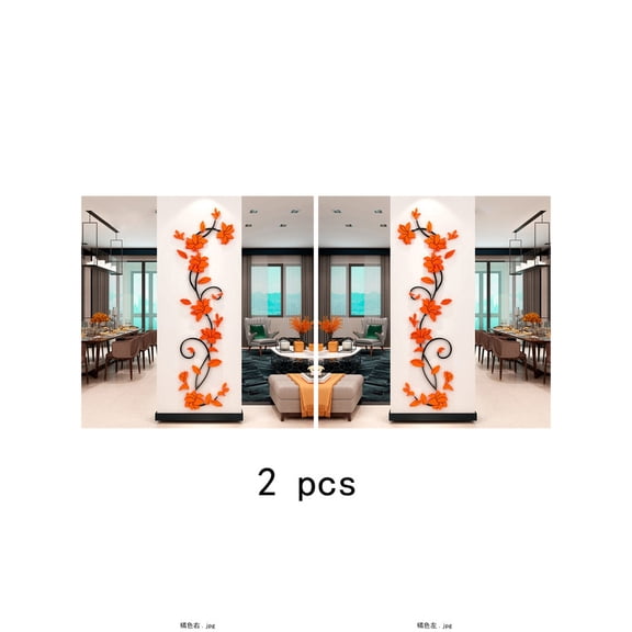2Pcs 3D Acrylic Rattan Flower Wall Murals, Left & Right Design Wall Decor Stickers, DIY Acrylic Wall Decals for Living Room Bedroom TV & Sofa Background Wall, Home Art Decor Gift, 33*9 Inches