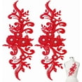 thumbnail image 1 of 2Pcs 3D Beaded Lace Applique Red Flowers Patch 34×13cm Sew on Embroidery with Rhinestone Lace Trim Applique Sewing Craft Decoration for DIY Clothing Wedding Dress Handmade Accessories, 1 of 5