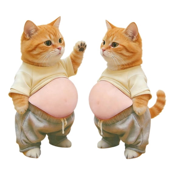 2Pcs 3D Cat Belly Sticker,Cute Cartoon Soft Silicone Anti-Collision Sticker,Cat Wearing Clothes with Pink Belly Decals for Phone, Scrapbooks, Planner, Computer and Laptops