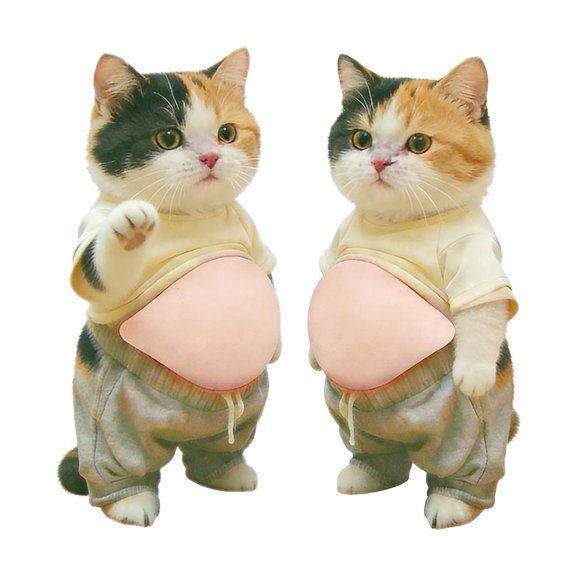 2Pcs 3D Cat Belly Sticker,Cute Cartoon Soft Silicone Anti-Collision Sticker,Cat Wearing Clothes with Pink Belly Decals for Phone, Scrapbooks, Planner, Computer and Laptops