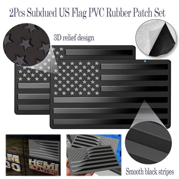 2Pcs 3D Embossed Matte Black US Flag Metal Emblem Stickers, Universal for Jeep, SUV, Pickup Trucks & RVs