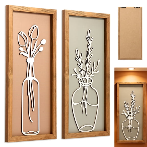 2Pcs 3D Floral Wall Art Lightweight Framed Cutout Flower Wall Decor Wooden Hanging 3D Hollow Sage Room Decor,Flower Wall Art Retro Floral Wall Hanging Decor