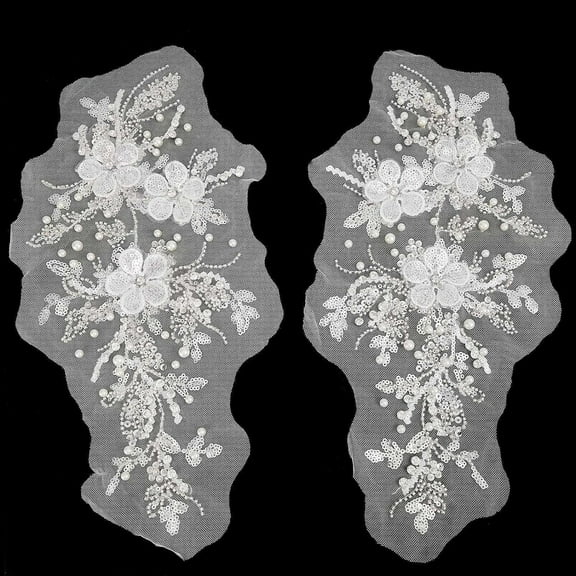 2Pcs 3D Flower Embroidery Lace Fabric Flower of Life Pattern Polyester Embroidery Appliques Bridal Dress Cheongsam Accessories Mesh Sew On Patches Sewing Ornaments for Wedding Dress for DIY