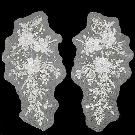 2Pcs 3D Flower Embroidery Lace Fabric Flower of Life Pattern Polyester Embroidery Appliques Bridal Dress Cheongsam Accessories Mesh Sew On Patches Sewing Ornaments for Wedding Dress