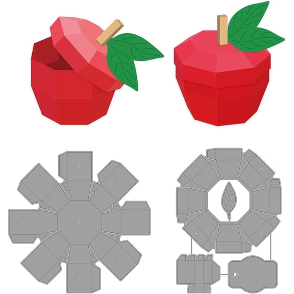 2Pcs 3D Fruit Gift Box Cutting Dies 3D Fruit Theme Decorations Embossing Stencils Template for DIY Card Scrapbooking and DIY Craft Album Paper Card Decor