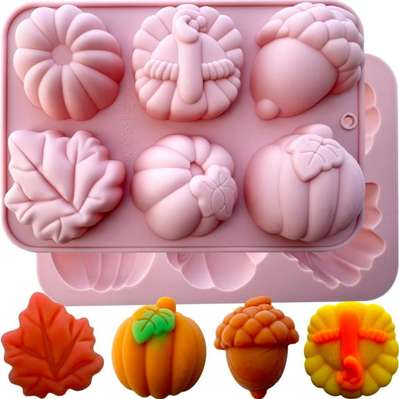 2Pcs 3D Pumpkin Silicone Mold Fall Silicone Mold Halloween Thanksgiving Fall Candy Mold Autumn Maple Leaf Acornshape Chocolate Candy Cake Pan Baking Tray Molds for Cake Decoration upcake Toppers