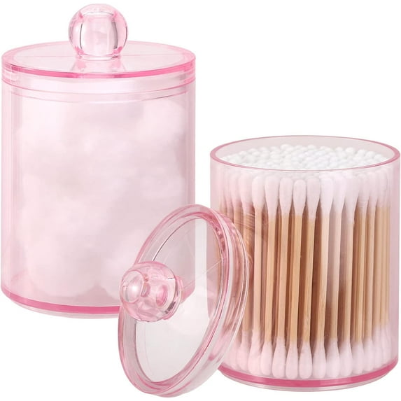 Rejomiik Qtip – Bocaux D'apothicaire En Verre Avec Couvercle Pour Distributeur De Boîtes De Salle De Bain, Organisateur De Rangement Pour Cotons-tiges, Balles, Tampons, Cure-fil, Bonbons, Rose