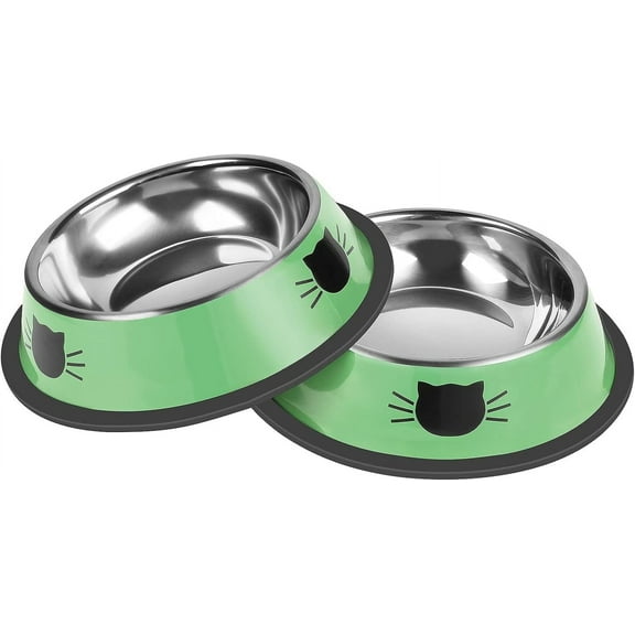 2Pcs/3Pcs Cat Bowls Non-Slip Stainless Steel Small Cat Food Bowls Unbreakable Thicken Cat Feeder 7 Oz Cat Dishes Suitable for Indoor Small Pets Removable Rubber Base Easily Clean