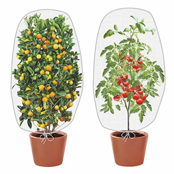 2Pcs 4.6 x 3.9 Ft Garden Plant Netting Mesh Barrier Bags- Fruit Tree Net with Drawstring- Tomato Plant Protective Netting Cover for Protect Plant Fruits Citrus Flower from Insect Bird Eating