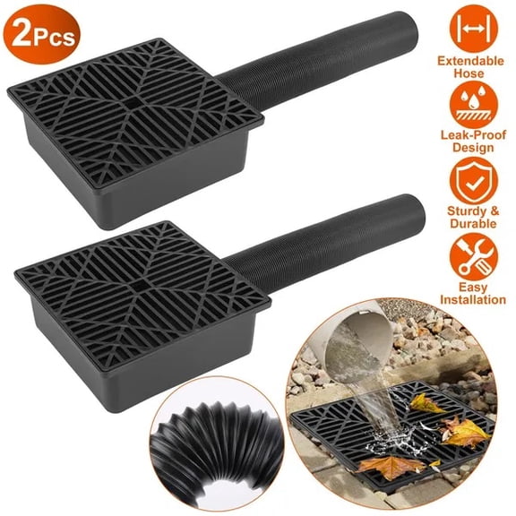 2Pcs 4.9FT Flexible Extendable Hose Gutter Downspout Extension Low Profile No Deep Digging Catch Basin Downspout Extender with For House Foundation Protection