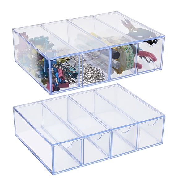 2Pcs 4 Grids Transparent Acrylic Storage Drawer Minifigures Display Case Rectangle Clear 6.5x17.5x24.8cm