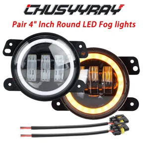 2Pcs 4" LED Fog Lights With Angel Eye DRL Turn Signal For Off Road Vehicles