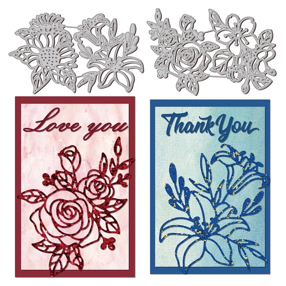 2Pcs 4 Styles Blossom Cutting Die Metal Flowers Background Die Cuts Embossing Stencils Template