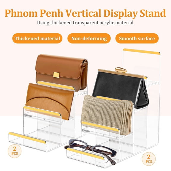 2Pcs 4 Tier Vertical Acrylic Display Stand Organiser With Fence Effortless Maintenance Compact Clear Purse Display Shelf for Retail Vendor Dressing Table Countertop