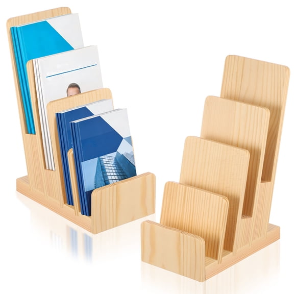 2Pcs 4 Tier Wooden Brochure Display Stand Countertop Pamphlet Display Holder Multifunctional Desk Flyer Holder for Office Cafe Study Room