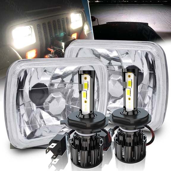 2Pcs 4''x6'' Glass material LED Headlights Sealed Beam Light Bulbs Replace H4656/4651 Headlamp