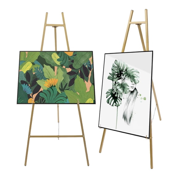 2Pcs 40.95'' Gold Wedding Easel Stand, Steel Pipe Portable Floor Easel Stand with Adjustable Height for Weddings Signs Display