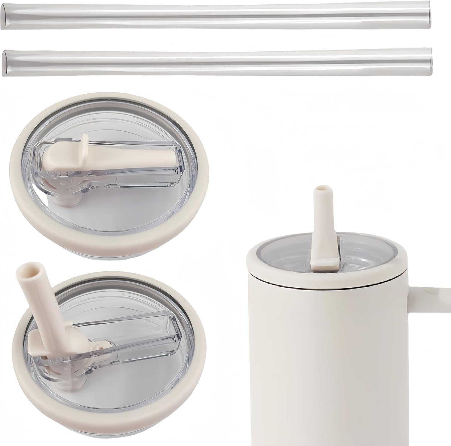 White and Pink 40 Oz Tumbler Flip Straw Lid Set