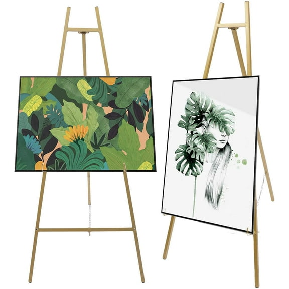 2Pcs 46inch Large Metal Easel Stand for Display, Golden Easley Stands for Sign, Foldable Adjustable Display Angle Easel for Wedding Painting and Outdoor