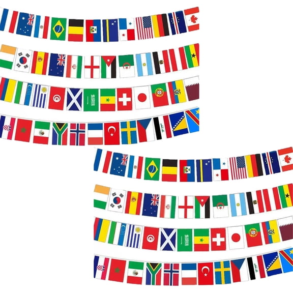 2Pcs 48 Countries World Flag String Flags for Sport Decorations, Double Sided Fabric Nations String Banner for Garden,Sports Party Decorations