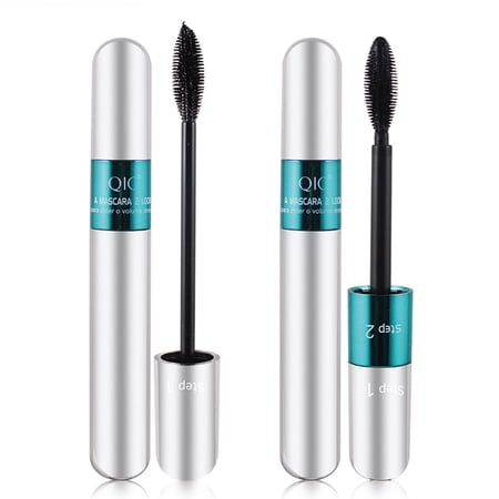 2Pcs 4D Silk Fiber Lash Mascara 2 in 1 Natural Liquid Waterproof Mascara Long-Lasting Eyelash Black