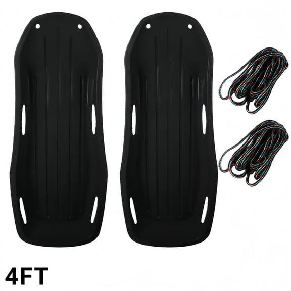 2Pcs 4FT Black Heavy-Duty Toboggan Sled, Reinforced Sled with Tow Rope for Adults & Kids on Icy Slopes