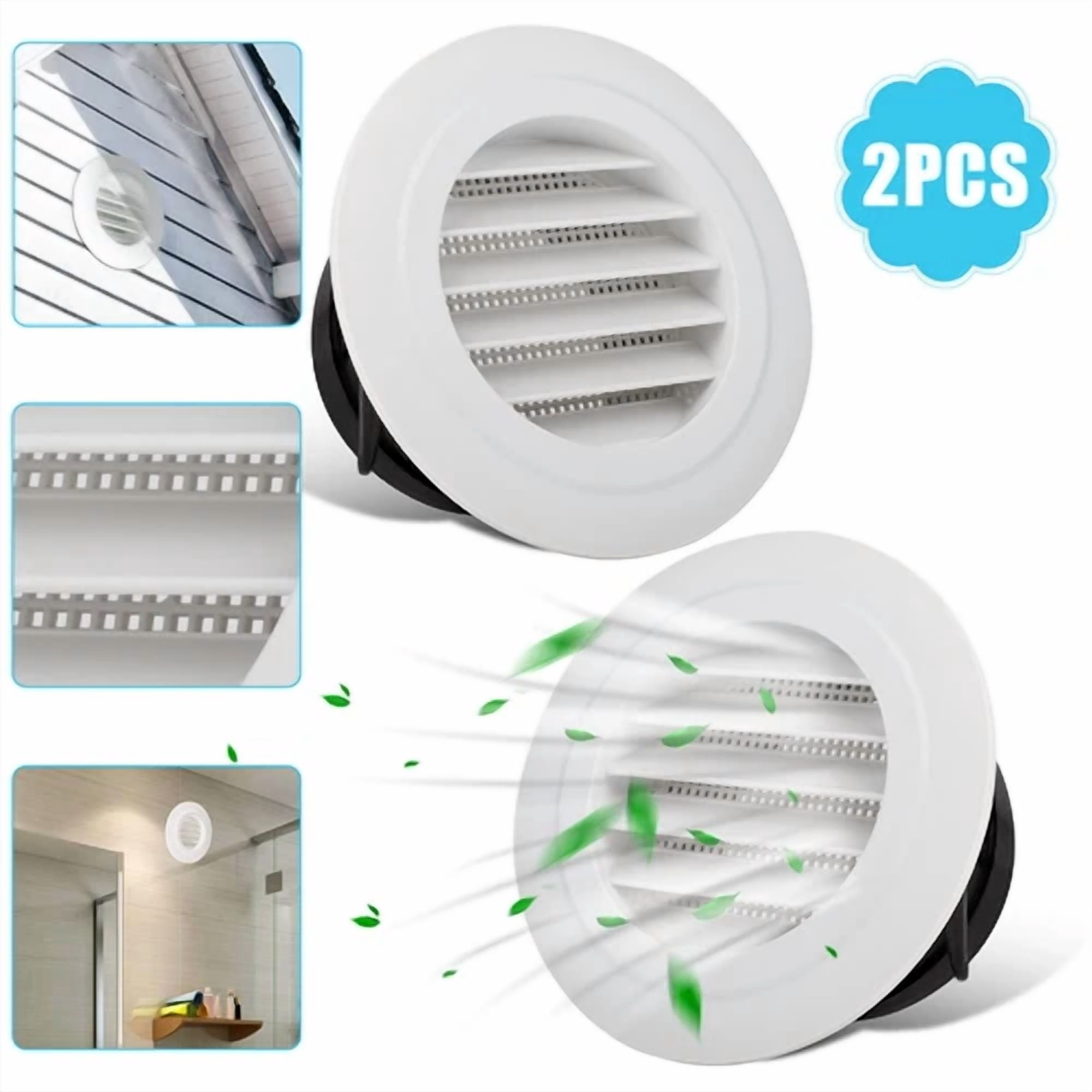 2Pcs 4In Round Air Soffit Vents Louver Ventilation Grille Cover With Fly Screen