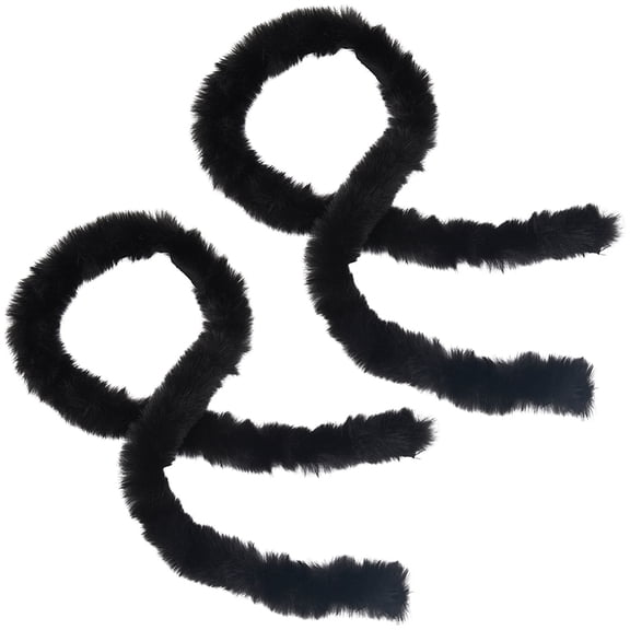 2Pcs 4M Black Fur Ribbon Trim Soft Fuzzy Chenille Sticks Fluffy Fabric Roll Shaggy Stems Wide Xmas Furry Wool Craft Strips