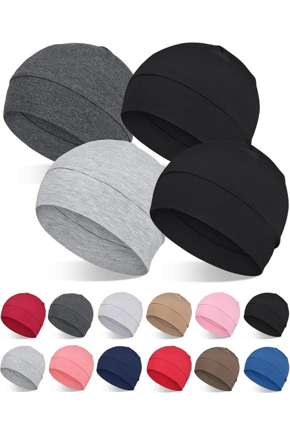 2Pcs/4Pcs Bamboo Viscose Beanies for Men Women Helmet Liner Lightweight Sleeping Cap for Chemo Hair Loss