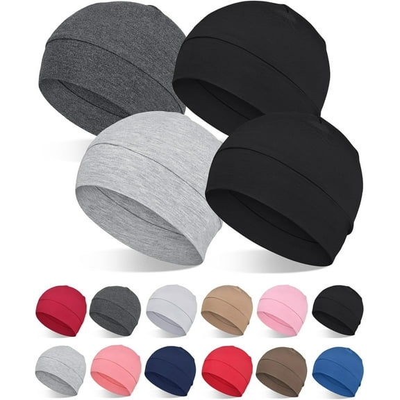 2Pcs/4Pcs Bamboo Viscose Beanies for Men Women Helmet Liner Lightweight Sleeping Cap for Chemo Hair Loss