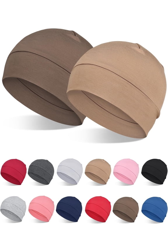 2Pcs/4Pcs Cotton Beanies for Men Women Helmet Liner Lightweight Sleeping Cap for Chemo Hair Loss