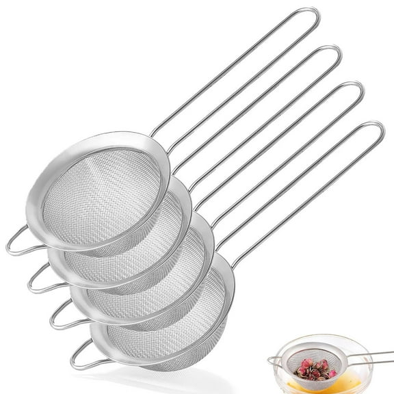 2Pcs/4Pcs Fine Mesh Strainers for Kitchen, Stainless Steel Metal Hand Small Mini Sieve Strainer, Cocktail Strainer Tea Coffee Juice Strainer,Food Strainer with Handlle