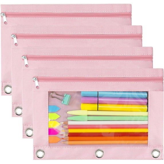 2Pcs/4Pcs Pencil Pouch 3 Ring, Zipper Pencil Pouches Case Binder Cosmetic Bag