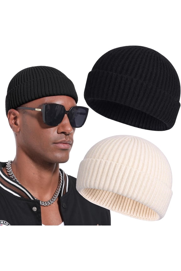 2Pcs/4Pcs Unisex Wool Short Fisherman Beanie for Men Women, Knit Cuff Warm Winter Hats, Soft Skull Cap Watch Hat