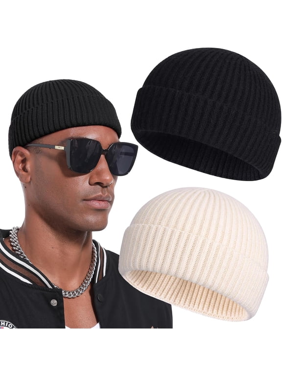 2Pcs/4Pcs Unisex Wool Short Fisherman Beanie for Men Women, Knit Cuff Warm Winter Hats, Soft Skull Cap Watch Hat